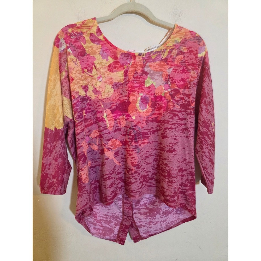 Coldwater Creek Womens Pink Floral Burnout Button Back Top M 10-12 A16ED449M